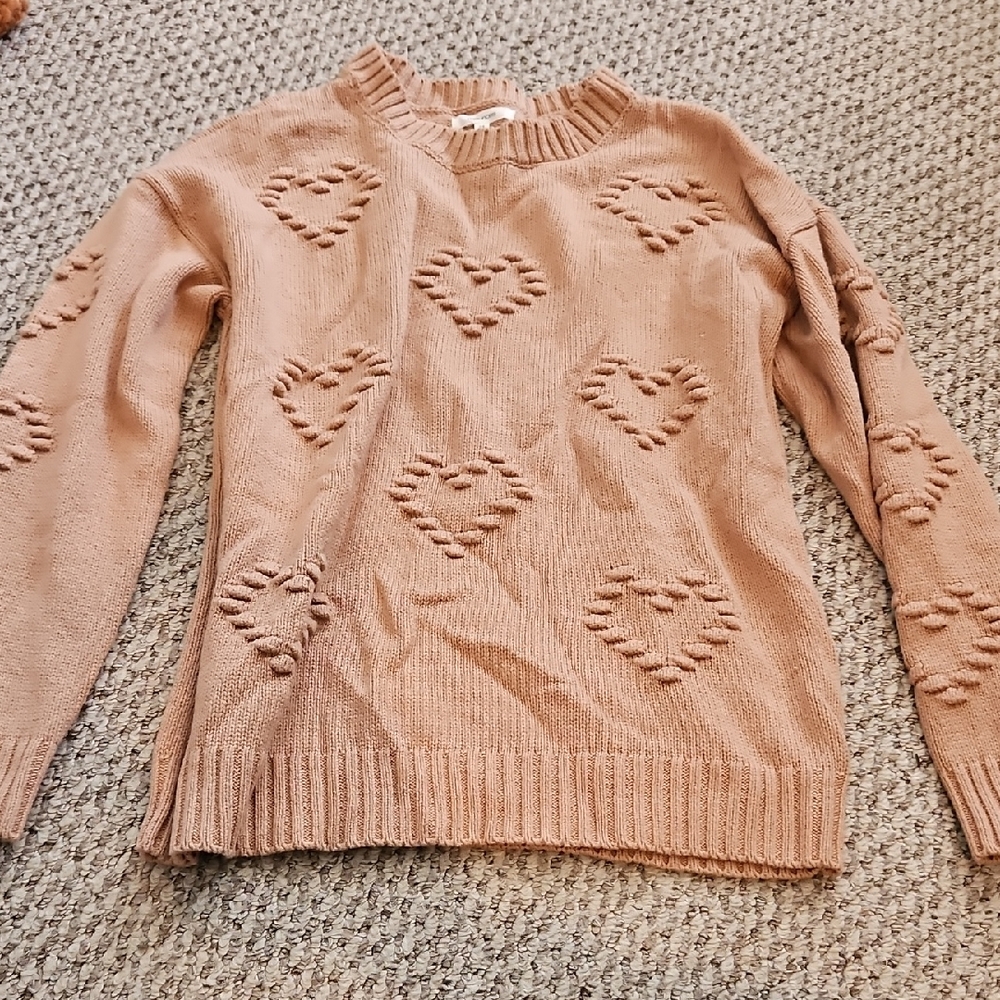 Maurices Thick Knit Heart Crewneck Sweater Tan Brown Small S
